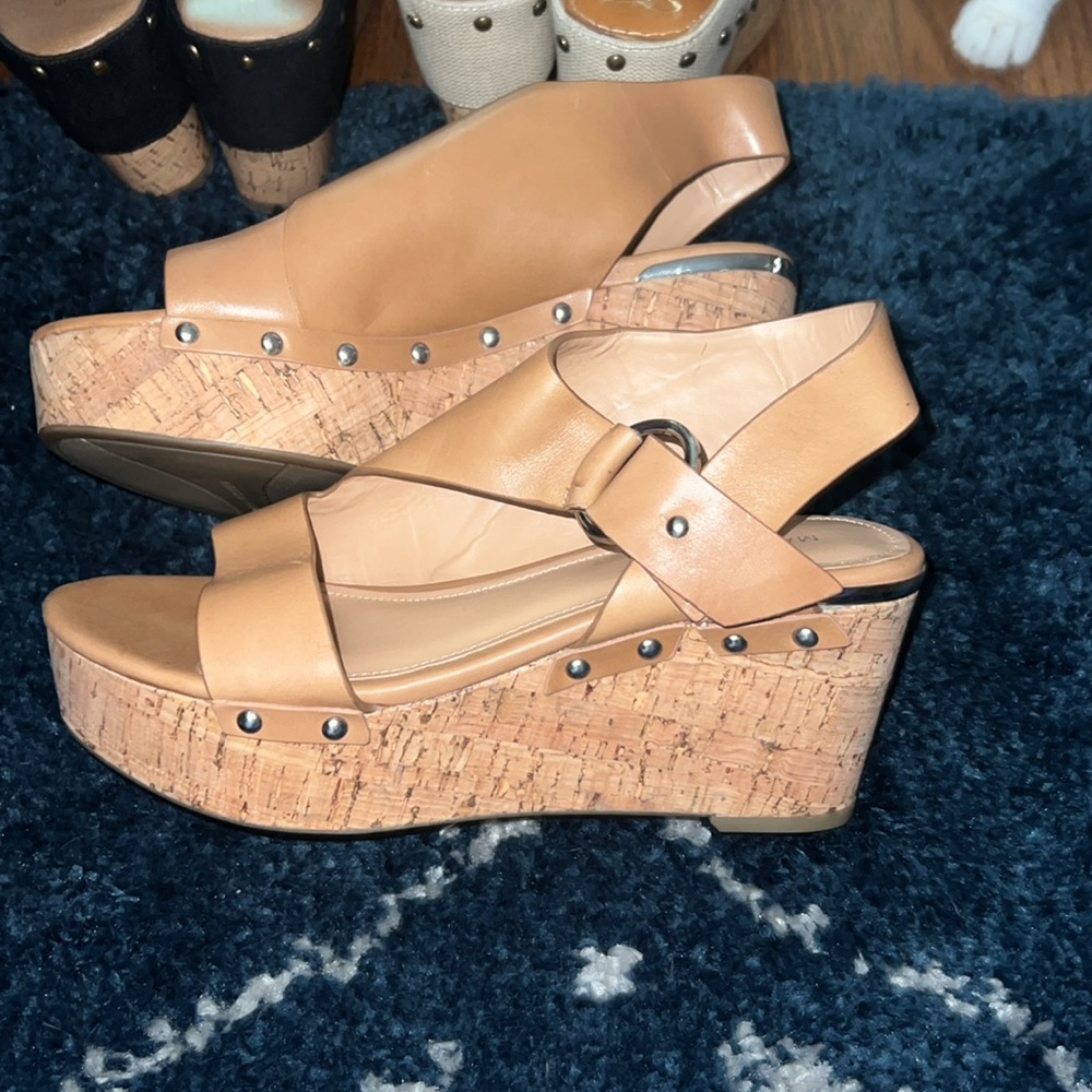 Mark Fisher size 8M tan leather cork wedges. Brand new.